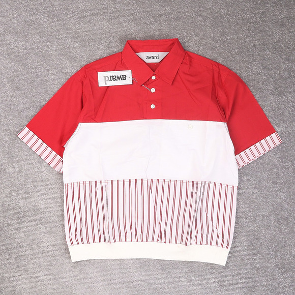 Vintage Other - VTG 80s 90s Award Deadstock Medium Red White Striped Short Sleeve Collared Shirt